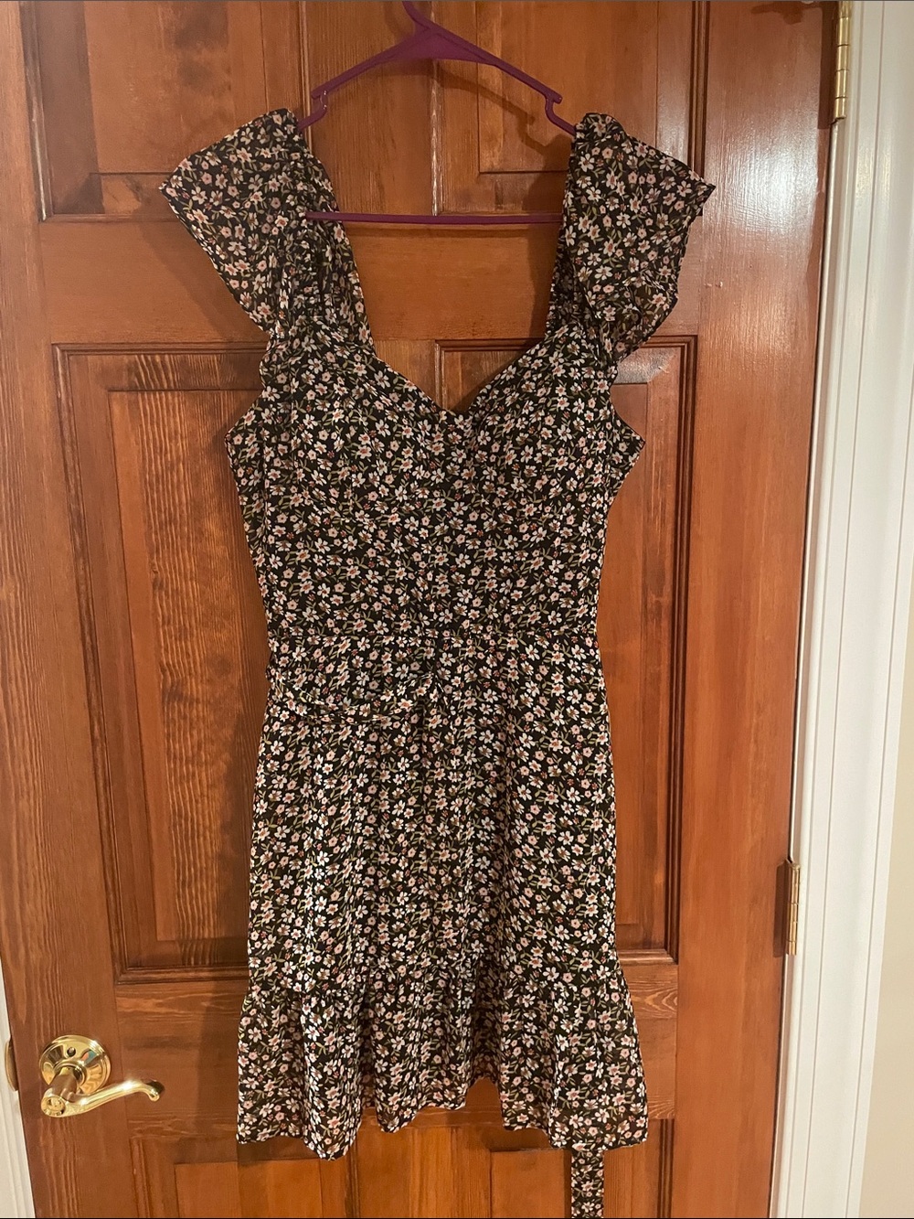 Lily Rose Black Mini Dress with Pink Floral Print